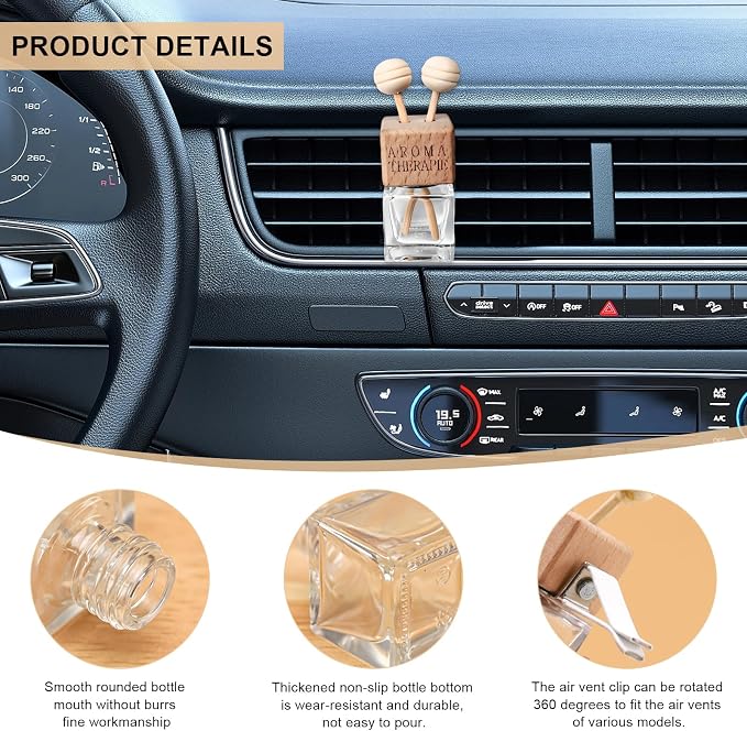 2PCS Car Diffuser Air Freshener Bottle, Refillable Empty Glass Perfume Bottles with Vent Clip, alternate product view 3