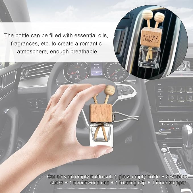 2PCS Car Diffuser Air Freshener Bottle, Refillable Empty Glass Perfume Bottles with Vent Clip, alternate product view 5