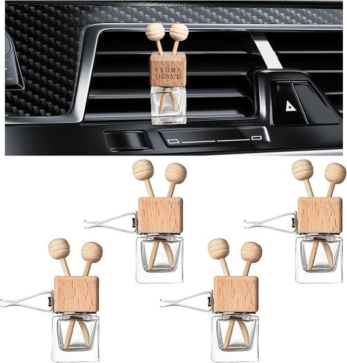 2PCS Car Diffuser Air Freshener Bottle, Refillable Empty Glass Perfume Bottles with Vent Clip, product image