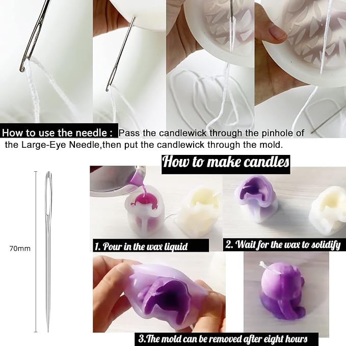2PCS Lotus Sphere Candle Molds with Mold Punch Needle Large-Eye Wicking Needle for Candle Making Lotus Flower, alternate view