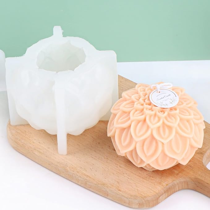 2PCS Lotus Sphere Candle Molds with Mold Punch Needle Large-Eye Wicking Needle for Candle Making Lotus Flower, alternate view
