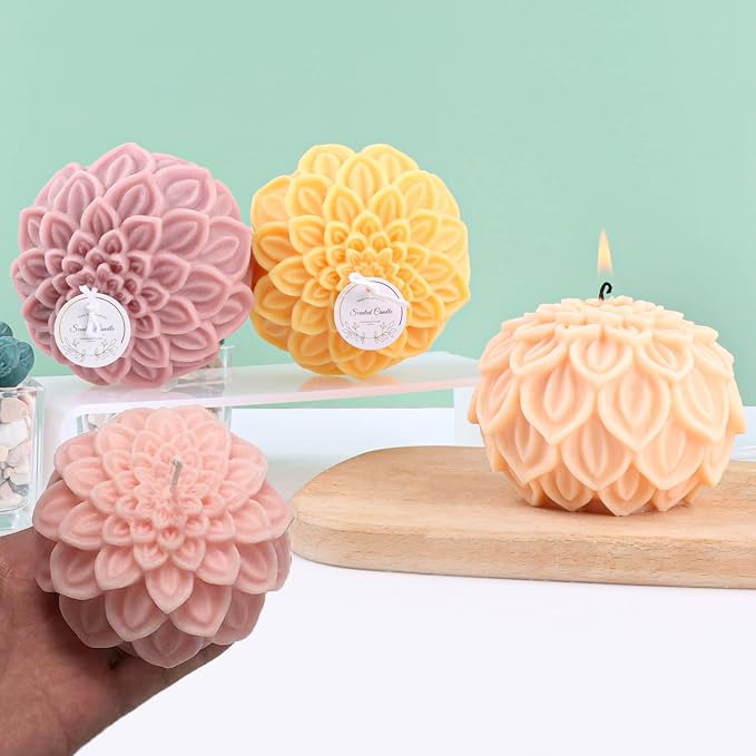 2PCS Lotus Sphere Candle Molds with Mold Punch Needle Large-Eye Wicking Needle for Candle Making Lotus Flower, alternate view