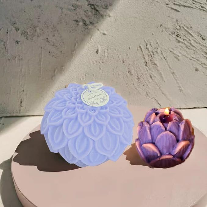 2PCS Lotus Sphere Candle Molds with Mold Punch Needle Large-Eye Wicking Needle for Candle Making Lotus Flower, alternate view