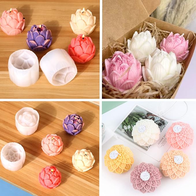 2PCS Lotus Sphere Candle Molds with Mold Punch Needle Large-Eye Wicking Needle for Candle Making Lotus Flower, alternate view