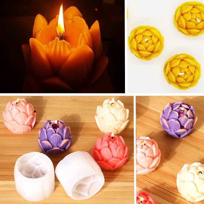 2PCS Lotus Sphere Candle Molds with Mold Punch Needle Large-Eye Wicking Needle for Candle Making Lotus Flower, alternate view