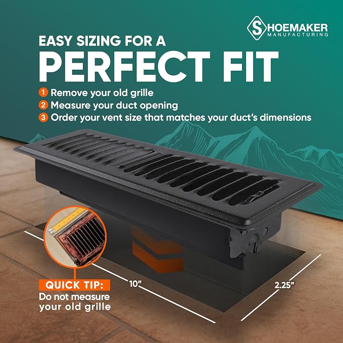 2x10 Floor Register – Black Heavy Duty Metal Floor Vent Cover for Home Floors - Premium Forced Air Vent Covers, alternate