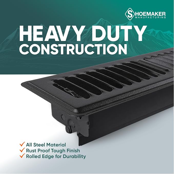 2x10 Floor Register – Black Heavy Duty Metal Floor Vent Cover for Home Floors - Premium Forced Air Vent Covers, alternate