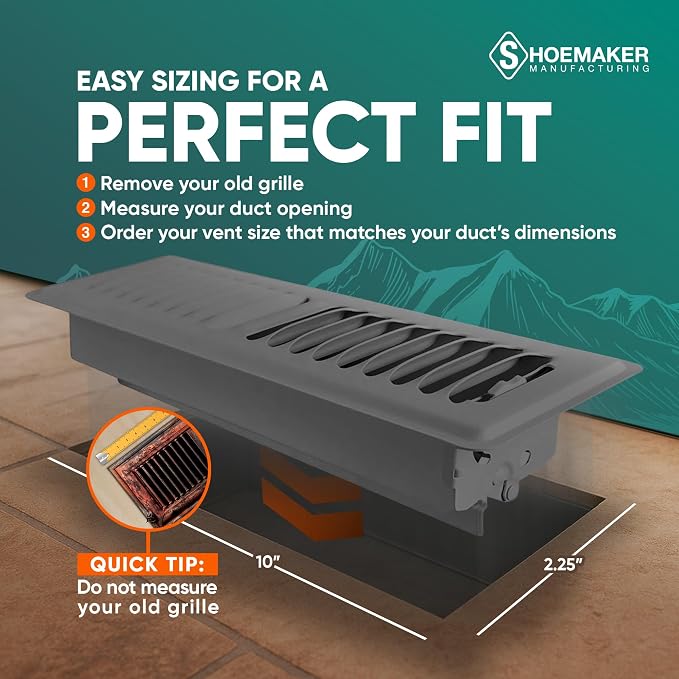 2x10 Floor Register – Storm Gray Heavy Duty Metal Floor Vent Cover for Home Floors - Premium Forced Air Vent Covers