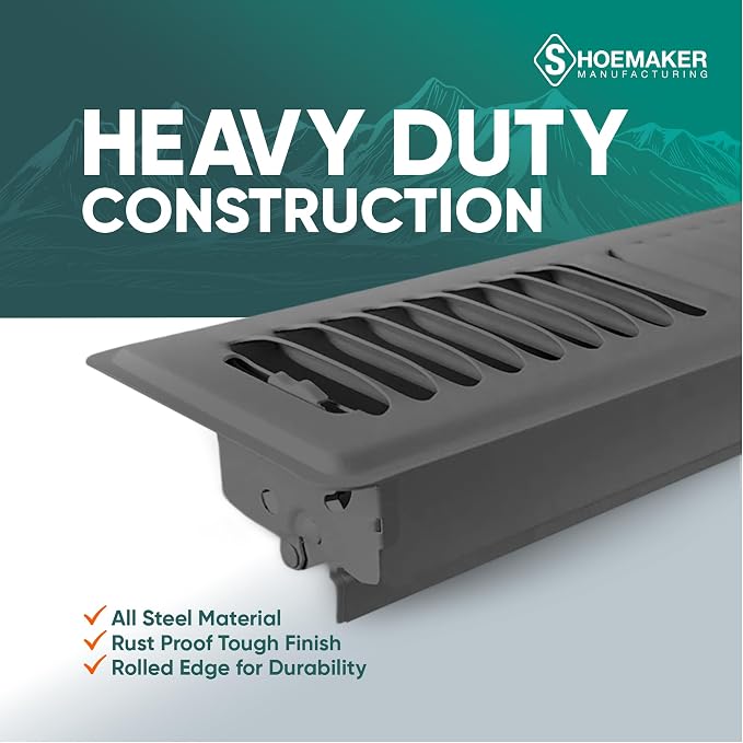 2x10 Floor Register – Storm Gray Heavy Duty Metal Floor Vent Cover for Home Floors - Premium Forced Air Vent Covers