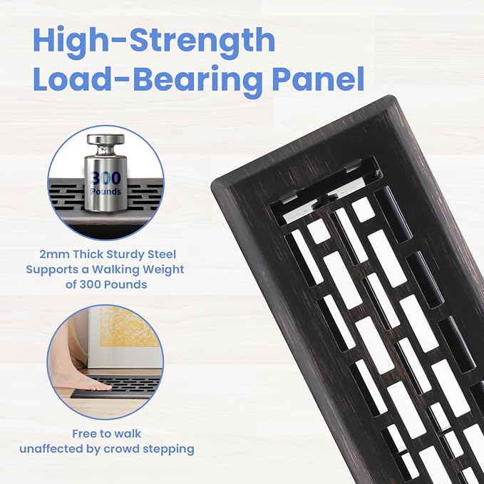2x10 Inches 2 Pack Heavy Duty Walkable Floor Register - Easy Adjust Air Supply Lever Decorative Floor Vent Covers - Boston