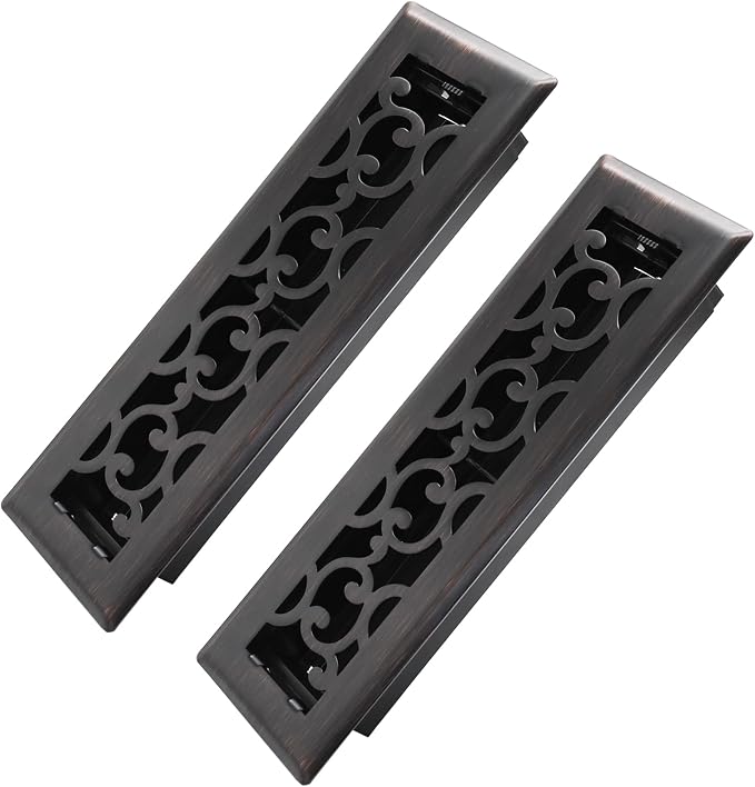 2x10 Inches 2 Pack Heavy Duty Walkable Floor Register - Easy Adjust Air Supply Lever Decorative Floor Vent Covers - Savannah