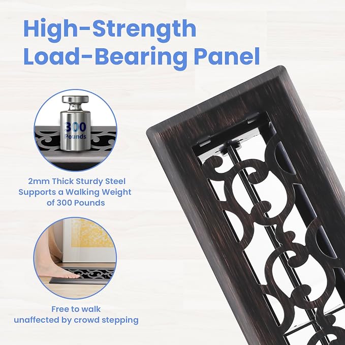 2x10 Inches 2 Pack Heavy Duty Walkable Floor Register - Easy Adjust Air Supply Lever Decorative Floor Vent Covers - Savannah