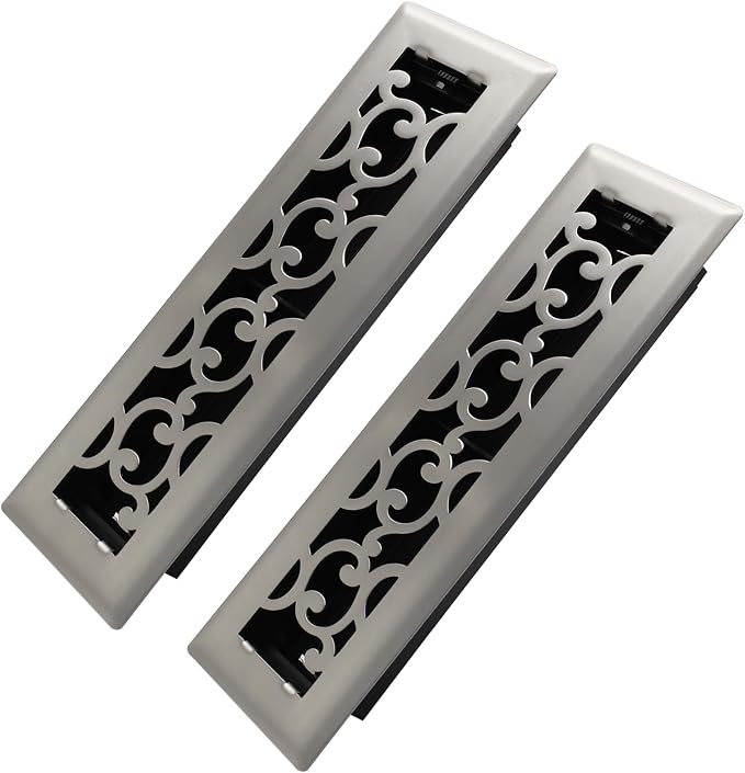 2x10 Inches 2 Pack Heavy Duty Walkable Floor Register - Easy Adjust Air Supply Lever Decorative Floor Vent Covers - Savannah