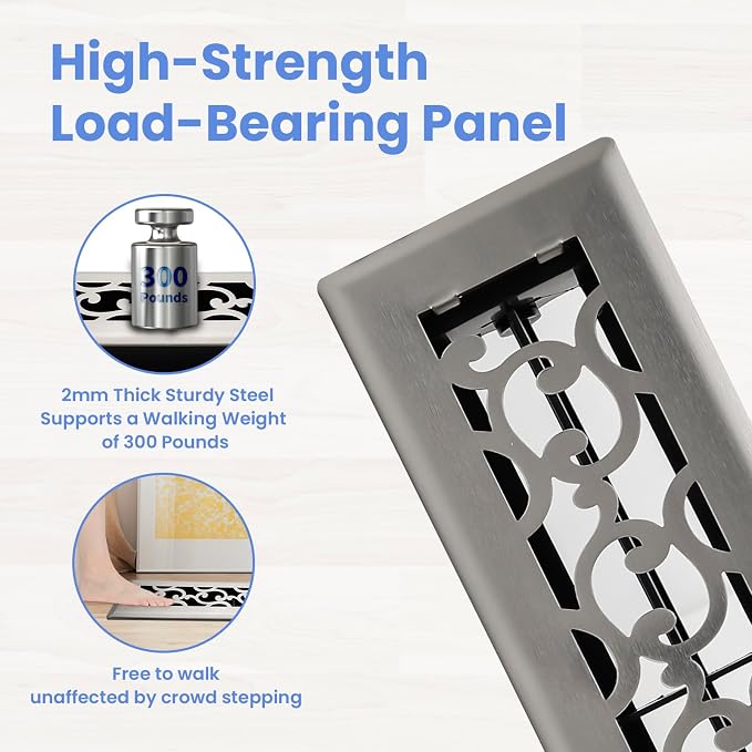 2x10 Inches 2 Pack Heavy Duty Walkable Floor Register - Easy Adjust Air Supply Lever Decorative Floor Vent Covers - Savannah