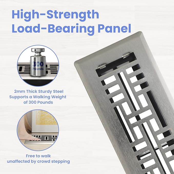 2x10 Inches 2 Pack Heavy Duty Walkable Floor Register Easy Adjust Air Supply Lever Floor Vents - Seattle Design - Vent Cover