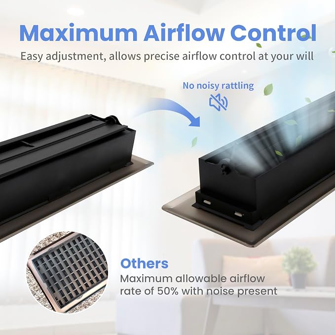 2x10 Inches 2 Pack Heavy Duty Walkable Floor Register Easy Adjust Air Supply Lever Floor Vents - Seattle Design - Vent Cover