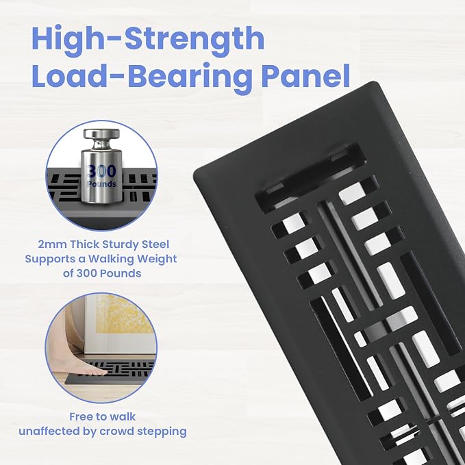 2x10 Inches 2 Pack Heavy Duty Walkable Floor Register Easy Adjust Air Supply Lever Floor Vents - Seattle Design - Vent Cover