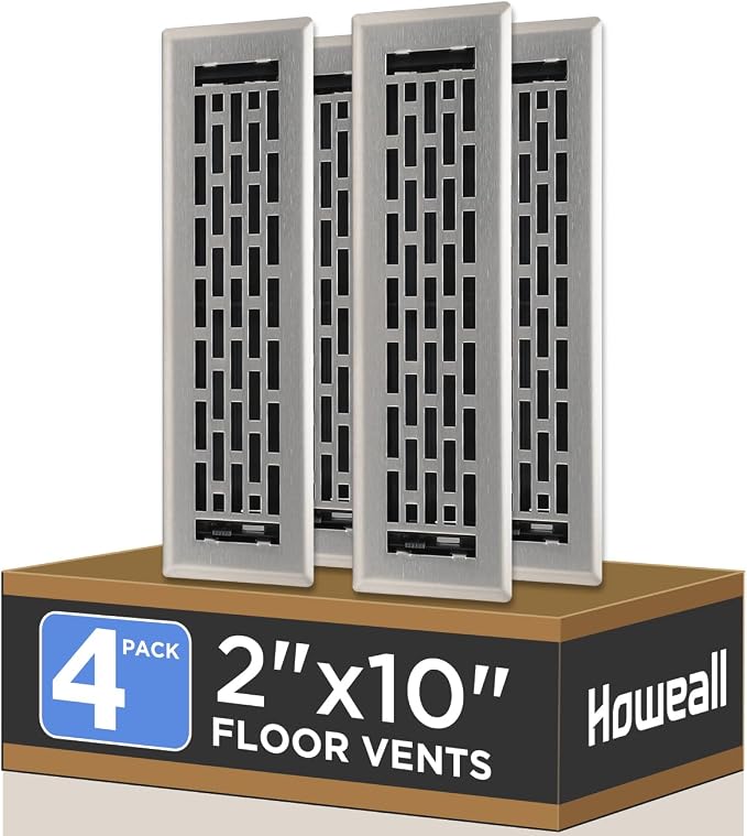 2x10 Inches 4 Pack Heavy Duty Walkable Floor Register - Easy Adjust Air Supply Lever Decorative Floor Vent Covers, Boston