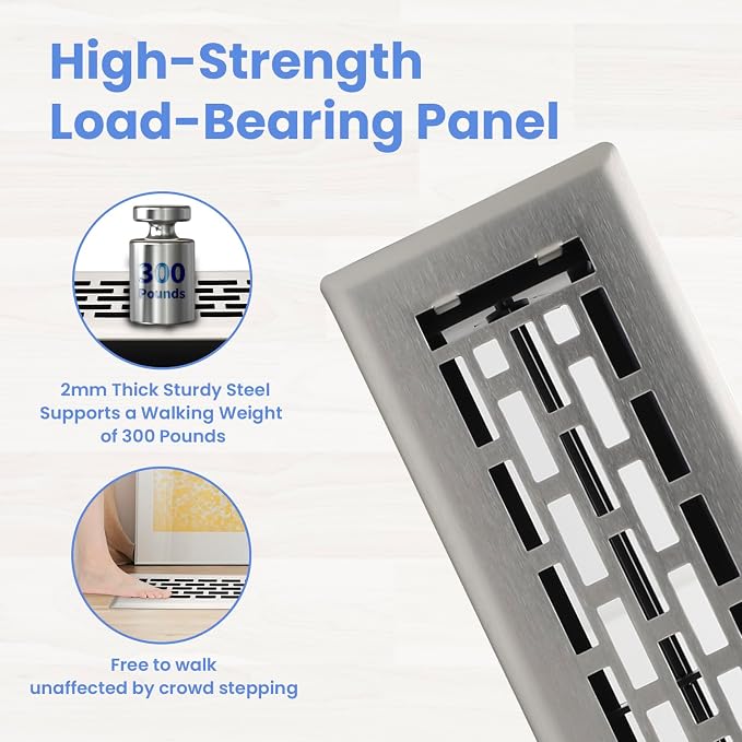2x10 Inches 4 Pack Heavy Duty Walkable Floor Register - Easy Adjust Air Supply Lever Decorative Floor Vent Covers, Boston