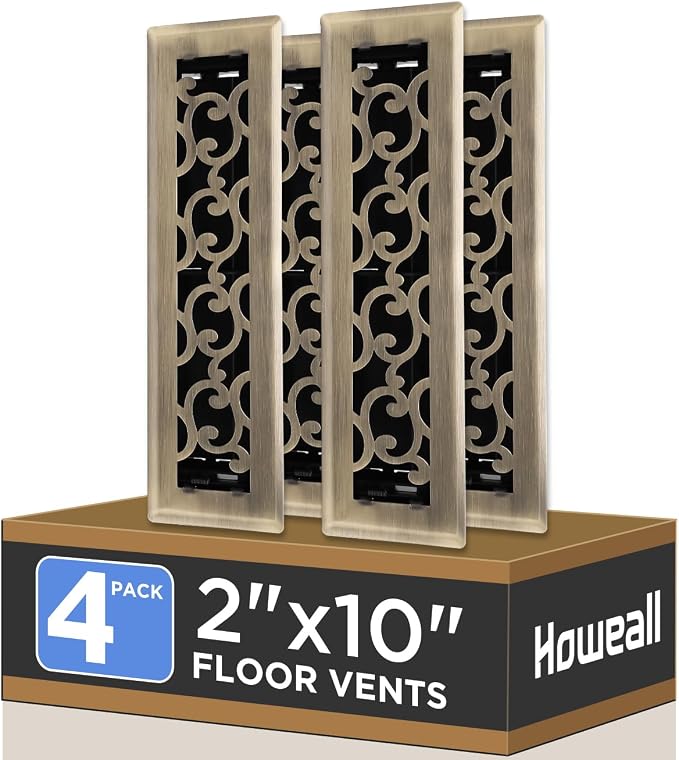 2x10 Inches 4 Pack Heavy Duty Walkable Floor Register - Easy Adjust Air Supply Lever Decorative Floor Vent Covers, Savannah