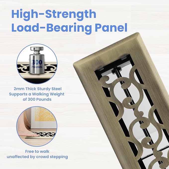 2x10 Inches 4 Pack Heavy Duty Walkable Floor Register - Easy Adjust Air Supply Lever Decorative Floor Vent Covers, Savannah