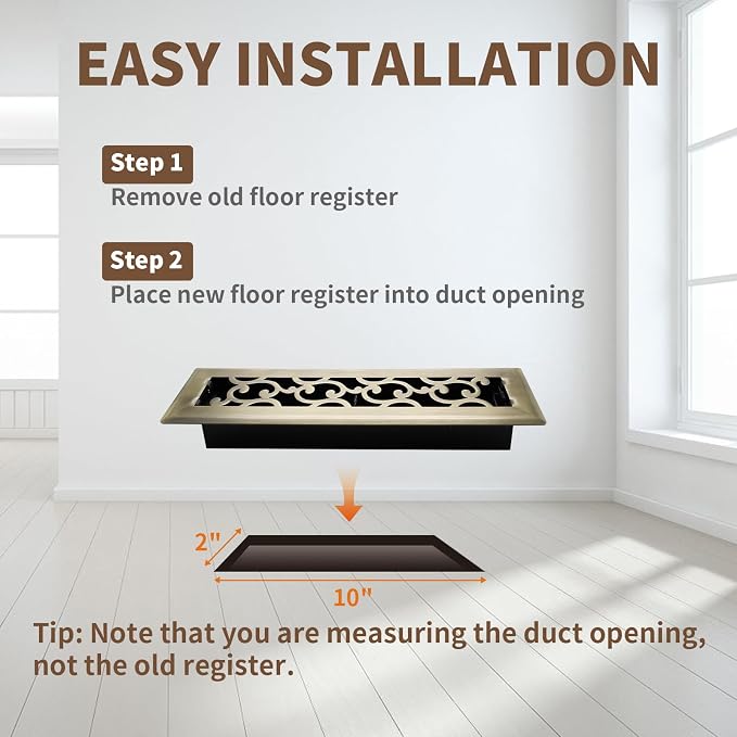 2x10 Inches Air Floor Vents Register Ease Adjust Air Flow Savannah Design-Heavy Duty Walkable Steel Decorative Vent Covers