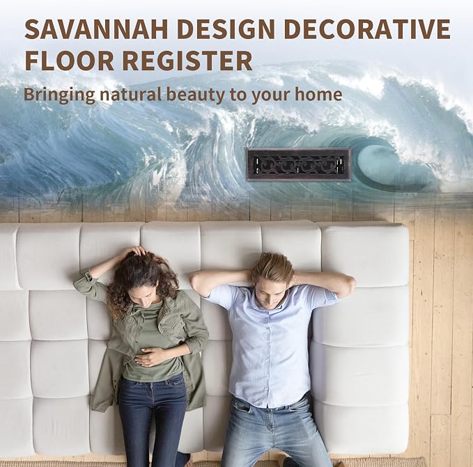 2x10 Inches Air Floor Vents Register Ease Adjust Air Flow Savannah Design-Heavy Duty Walkable Steel Decorative Vent Covers