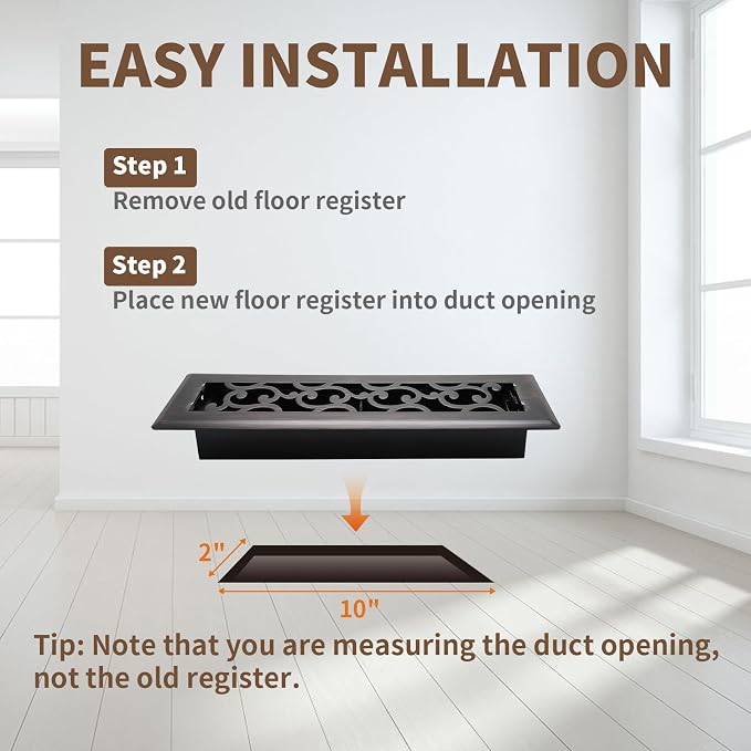 2x10 Inches Air Floor Vents Register Ease Adjust Air Flow Savannah Design-Heavy Duty Walkable Steel Decorative Vent Covers