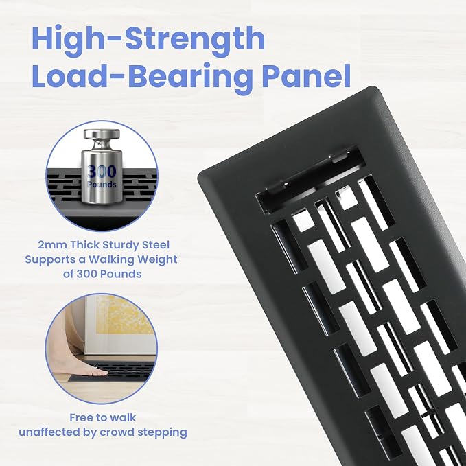 2x10 Inches Heavy Duty Walkable Floor Register - Easy Adjust Air Supply Lever Decorative Floor Vent Covers - Boston Design