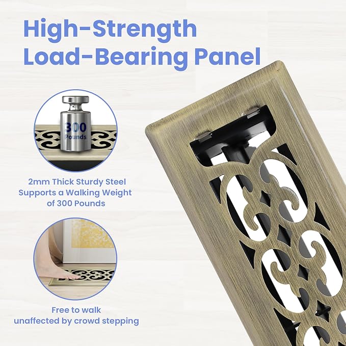 2x10 Inches Heavy Duty Walkable Floor Register Easy Adjust Air Supply Lever Floor Vents - Charlotte Design - Vent Cover for
