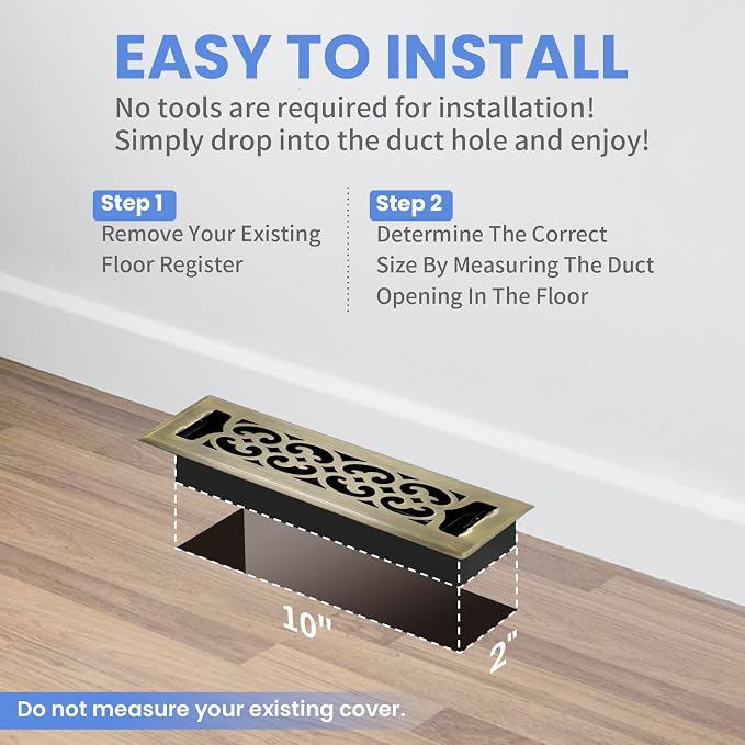 2x10 Inches Heavy Duty Walkable Floor Register Easy Adjust Air Supply Lever Floor Vents - Charlotte Design - Vent Cover for