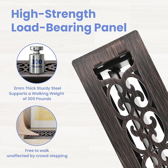 2x10 Inches Heavy Duty Walkable Floor Register Easy Adjust Air Supply Lever Floor Vents - Charlotte Design - Vent Cover for