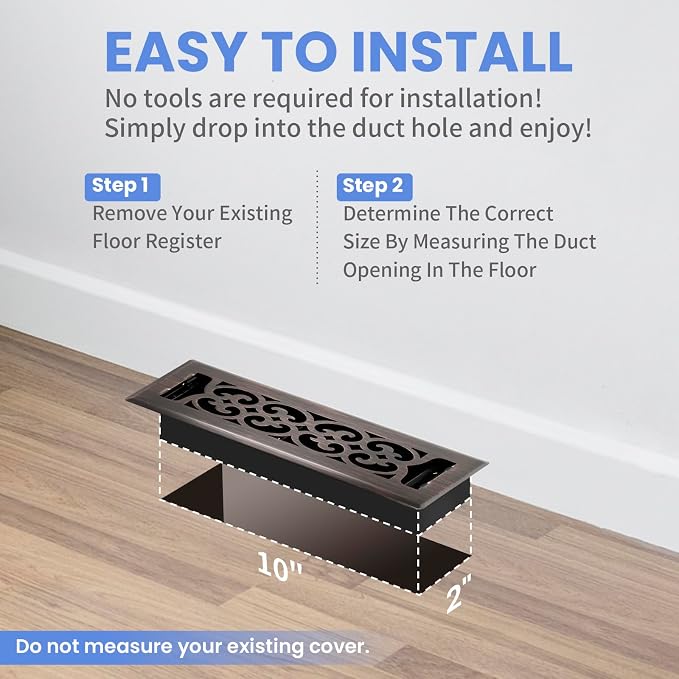 2x10 Inches Heavy Duty Walkable Floor Register Easy Adjust Air Supply Lever Floor Vents - Charlotte Design - Vent Cover for