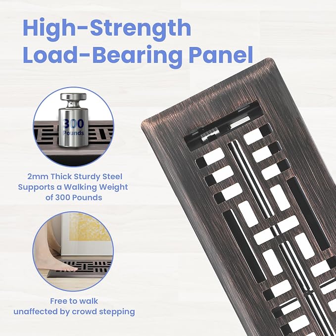 2x10 Inches Heavy Duty Walkable Floor Register Easy Adjust Air Supply Lever Floor Vents - Seattle Design - Vent Cover for