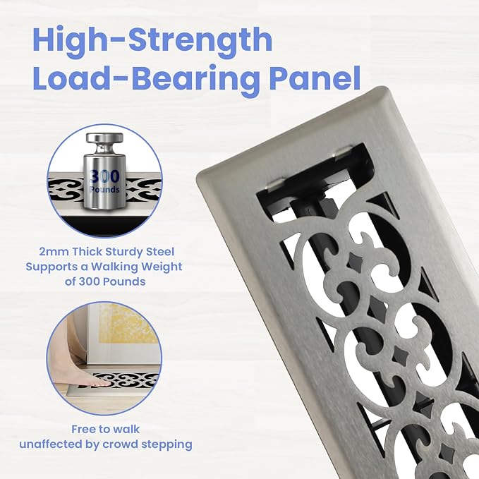 2x10 Inches Heavy Duty Walkable Floor Register Easy Adjust Air Supply Lever Floor Vents - Charlotte Design - Vent Cover for