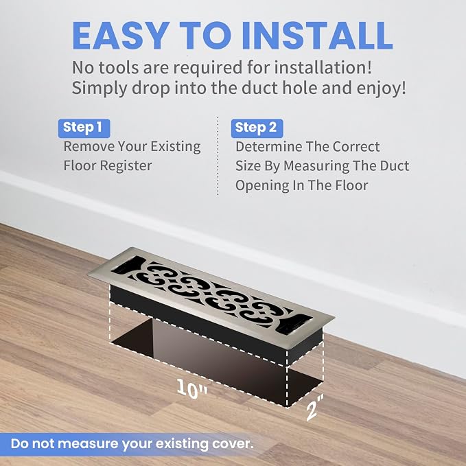2x10 Inches Heavy Duty Walkable Floor Register Easy Adjust Air Supply Lever Floor Vents - Charlotte Design - Vent Cover for