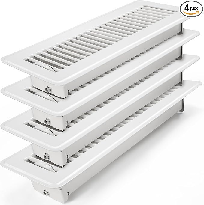 2x12 Floor Register 4 Pack - Heavy Duty Steel Floor Vent Covers with Adjustable Grille - Walkable Vent Covers for Home Floor
