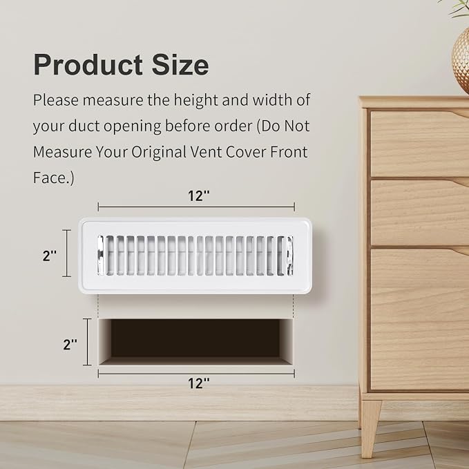 2x12 Floor Register 4 Pack - Heavy Duty Steel Floor Vent Covers with Adjustable Grille - Walkable Vent Covers for Home Floor