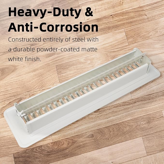2x12 Floor Register 4 Pack - Heavy Duty Steel Floor Vent Covers with Adjustable Grille - Walkable Vent Covers for Home Floor