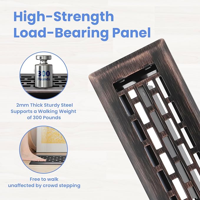 2x12 Inches 2 Pack Heavy Duty Walkable Floor Register - Easy Adjust Air Supply Lever Decorative Floor Vent Covers - Boston