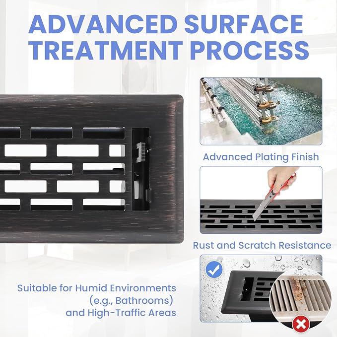 2x12 Inches 2 Pack Heavy Duty Walkable Floor Register - Easy Adjust Air Supply Lever Decorative Floor Vent Covers - Boston