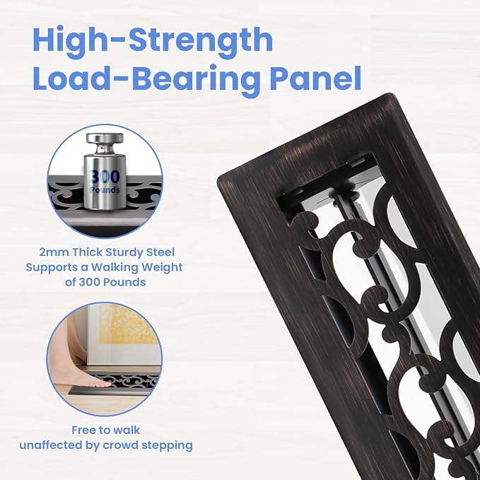 2x12 Inches 4 Pack Heavy Duty Walkable Floor Register - Easy Adjust Air Supply Lever Decorative Floor Vent Covers, Savannah
