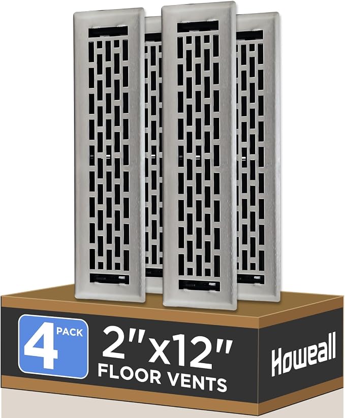2x12 Inches 4 Pack Heavy Duty Walkable Floor Register - Easy Adjust Air Supply Lever Decorative Floor Vent Covers, Boston