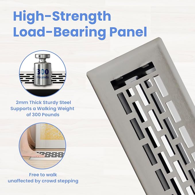 2x12 Inches 4 Pack Heavy Duty Walkable Floor Register - Easy Adjust Air Supply Lever Decorative Floor Vent Covers, Boston