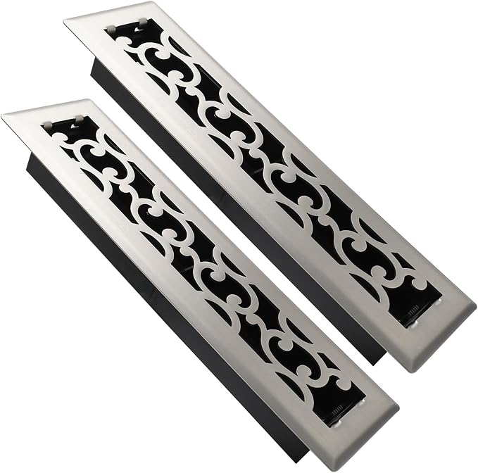 2x12 Inches Air Floor Vents Register Ease Adjust Air Flow Savannah Design-Heavy Duty Walkable Steel Decorative Floor Vent for