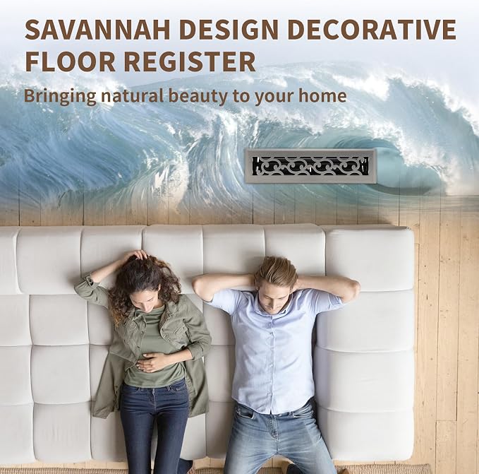 2x12 Inches Air Floor Vents Register Ease Adjust Air Flow Savannah Design-Heavy Duty Walkable Steel Decorative Floor Vent for