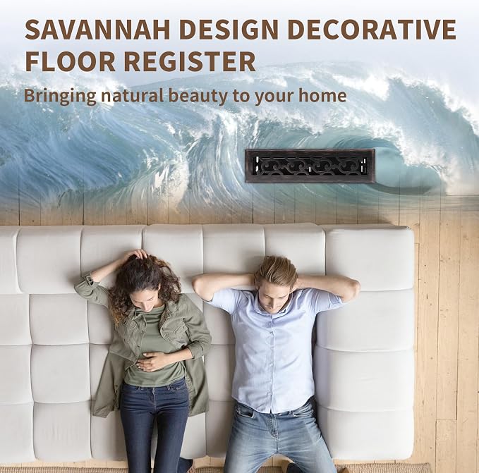 2x12 Inches Air Floor Vents Register Ease Adjust Air Flow Savannah Design-Heavy Duty Walkable Steel Decorative Floor Vent for