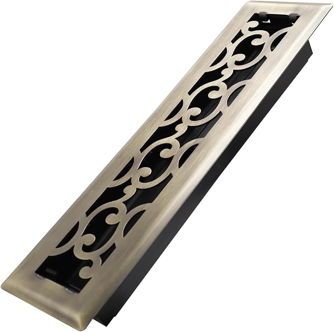 2x12 Inches Heavy Duty Walkable Floor Register - Easy Adjust Air Supply Lever Decorative Floor Vent Covers - Savannah Design