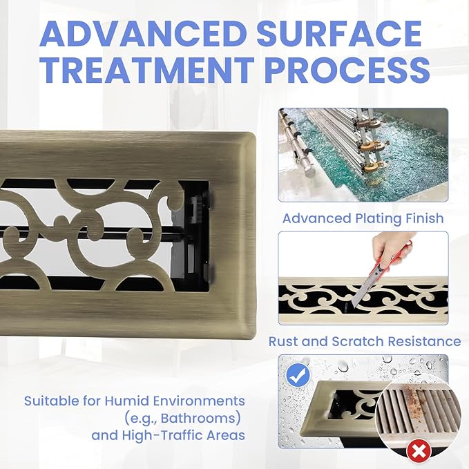 2x12 Inches Heavy Duty Walkable Floor Register - Easy Adjust Air Supply Lever Decorative Floor Vent Covers - Savannah Design