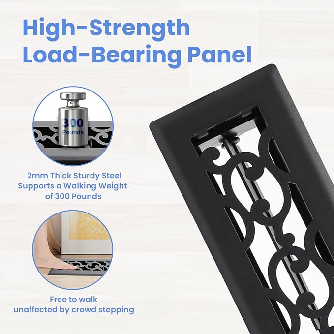 2x12 Inches Heavy Duty Walkable Floor Register - Easy Adjust Air Supply Lever Decorative Floor Vent Covers - Savannah Design